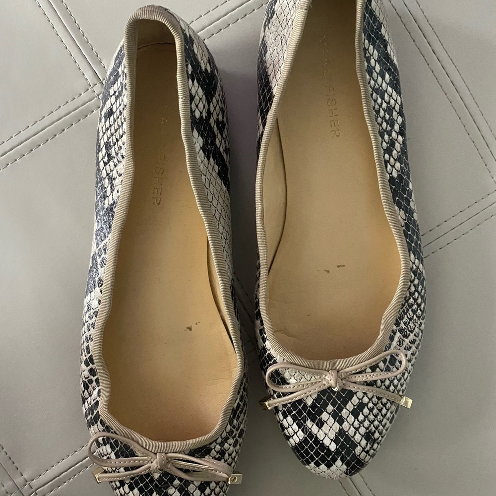 Marc Fisher Snakeskin Flats with Bow Neutral